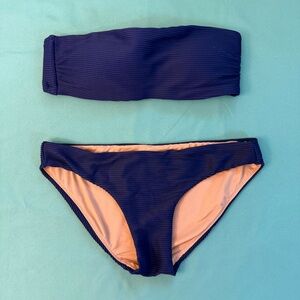 Jcrew Navy Blue Bandeau Bikini Set padded lined ribbed woman’s